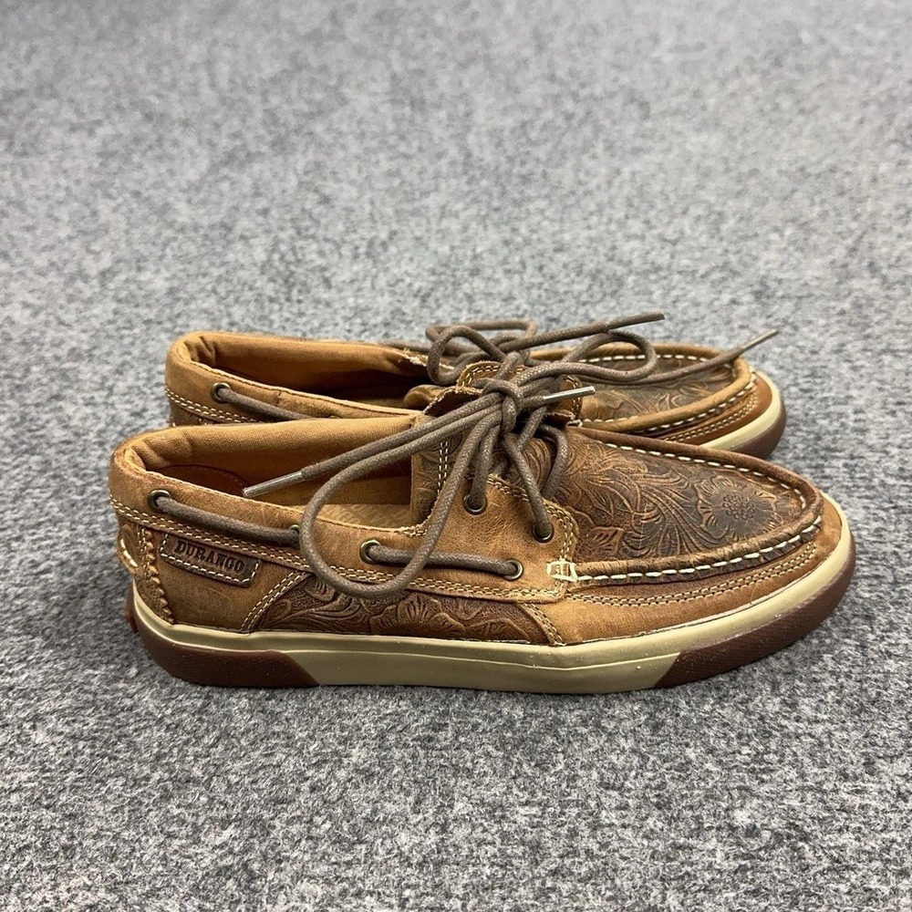 Durango Shoes Womens Size 6 Brown Leather Floral Boat Flats DRD0233 Casual
